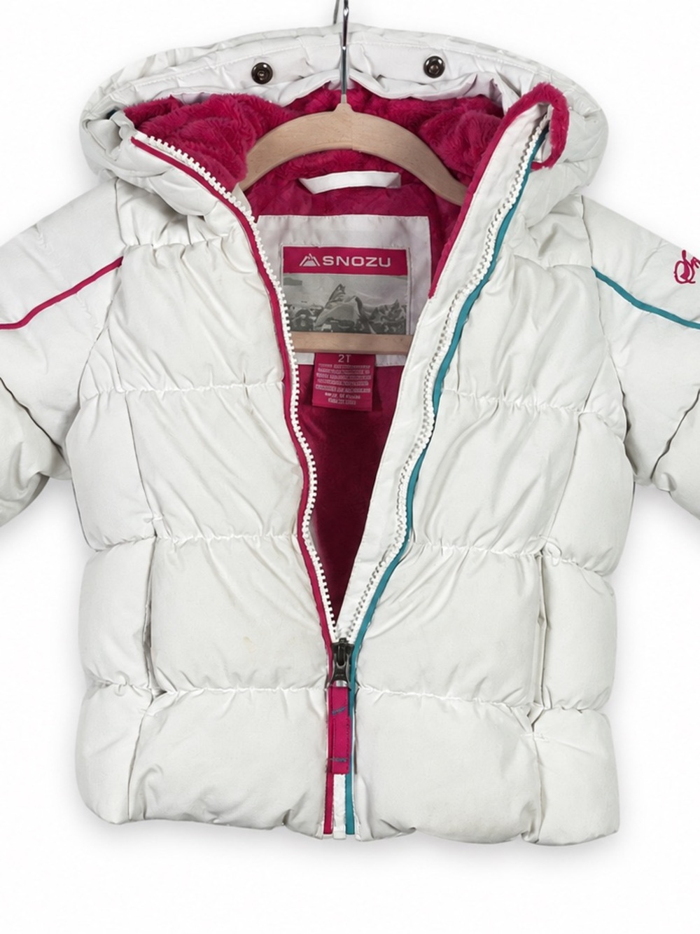 Snozu Toddler Girls Winter Coat 2T White Pink Puffer Jacket Ski Winter - Picture 1 of 7